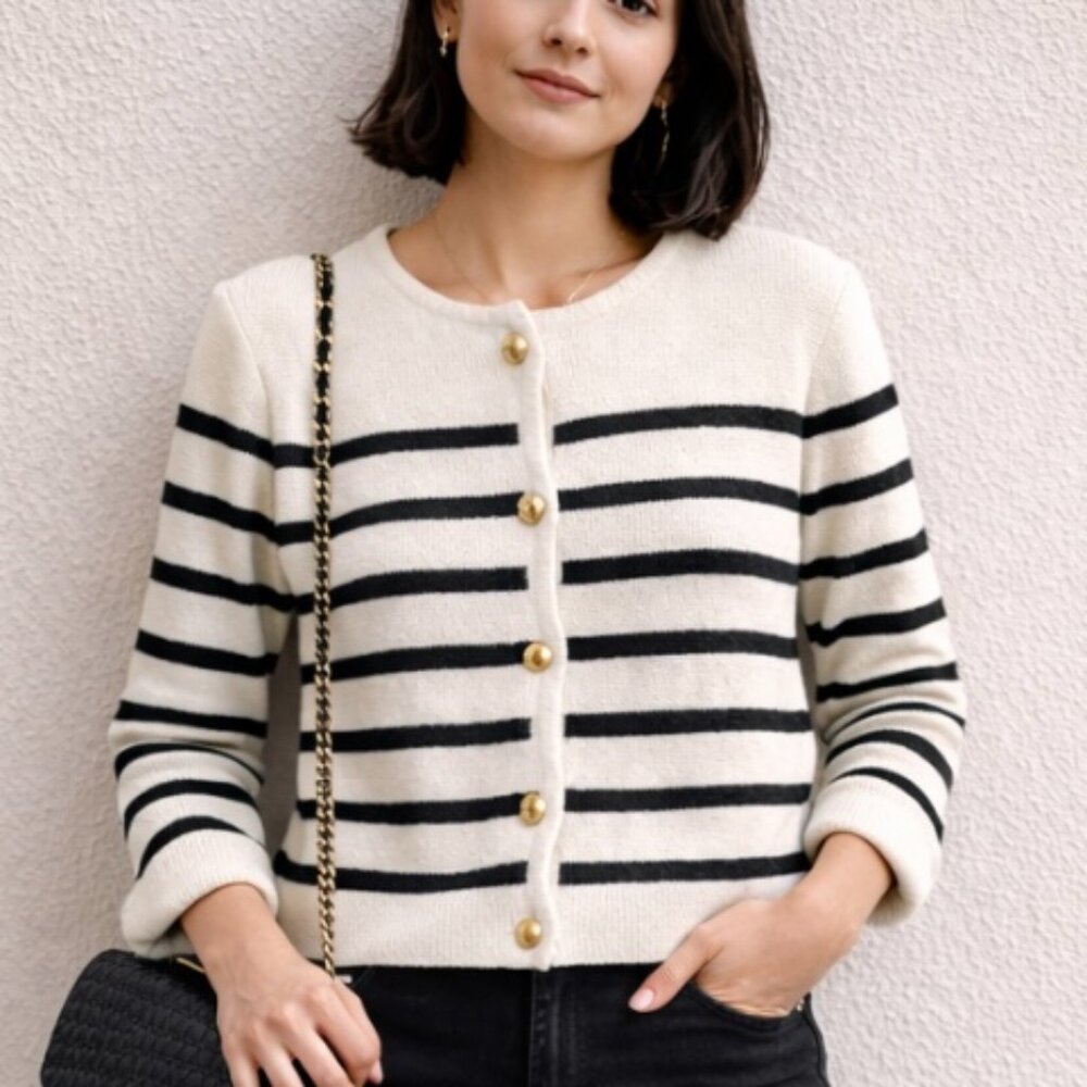 H & M women's navy and cream cardigan Size S business casual